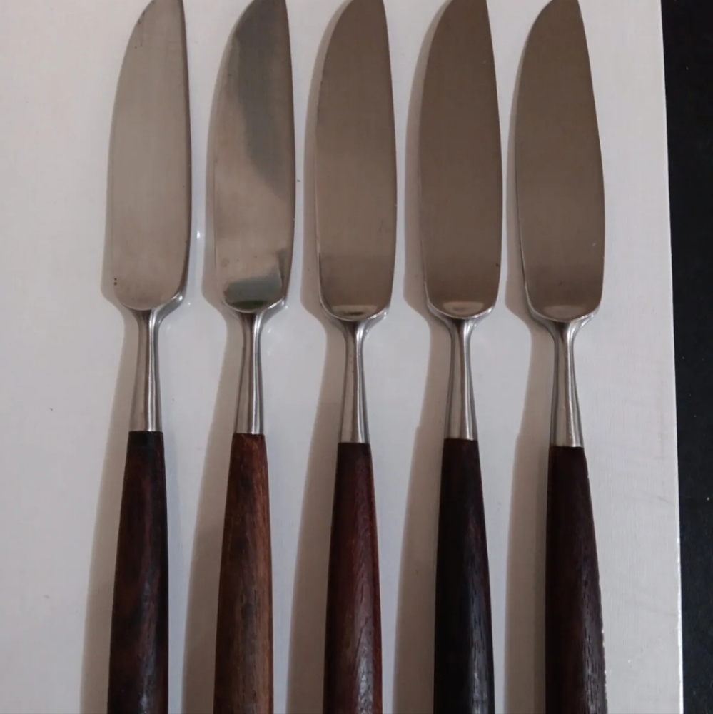 5 Lauffer Wood handle Knife Japan PALISANDER Knives MCM  Rosewood Boho Rare Vtg